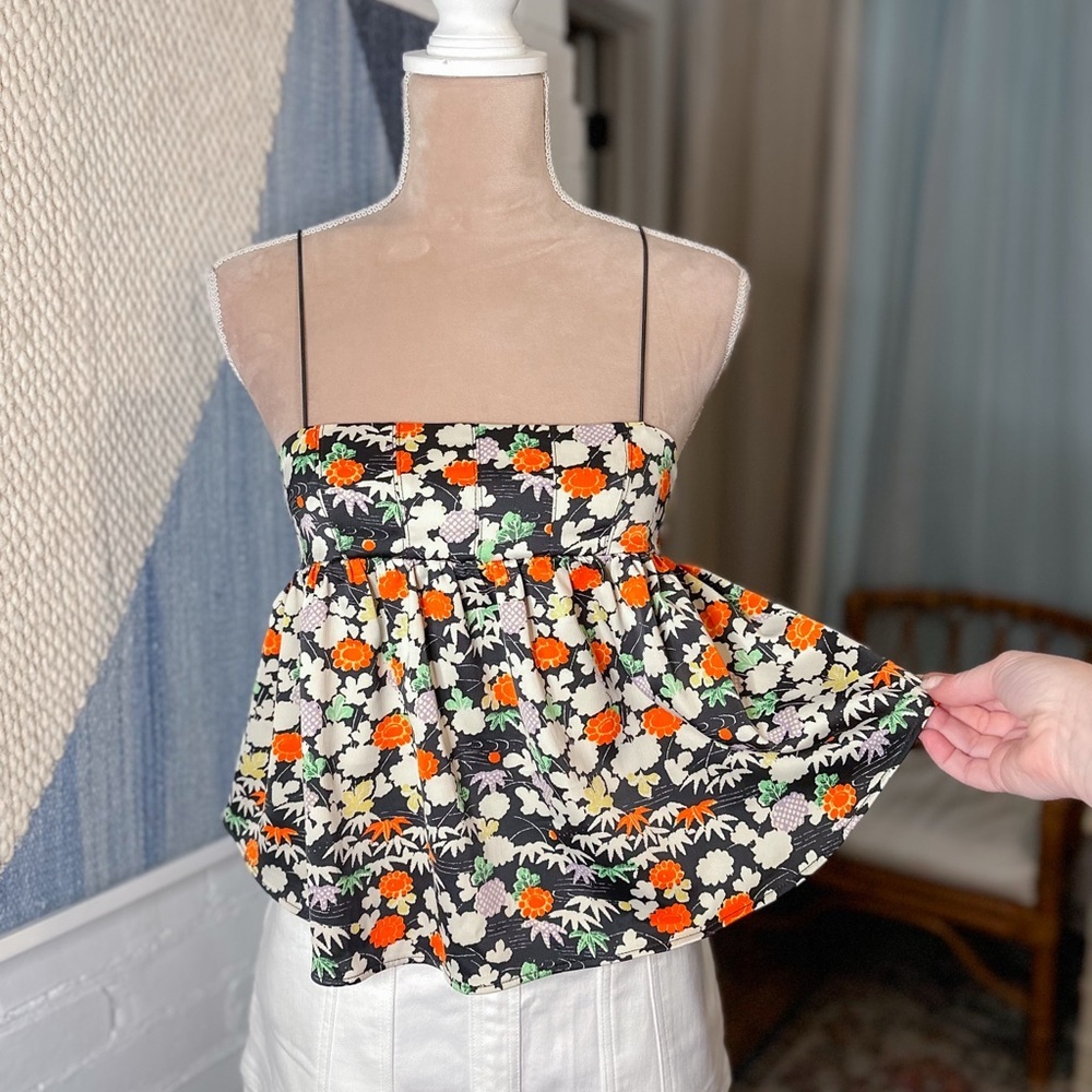 Urban Outfitters Babydoll Orange and Green Floral Tank Top